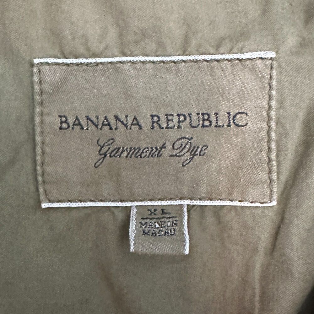 VTG 00s Y2K Banana Republic Garment Dyed Olive Green Linen Field Jacket Men's XL - Picture 5 of 15